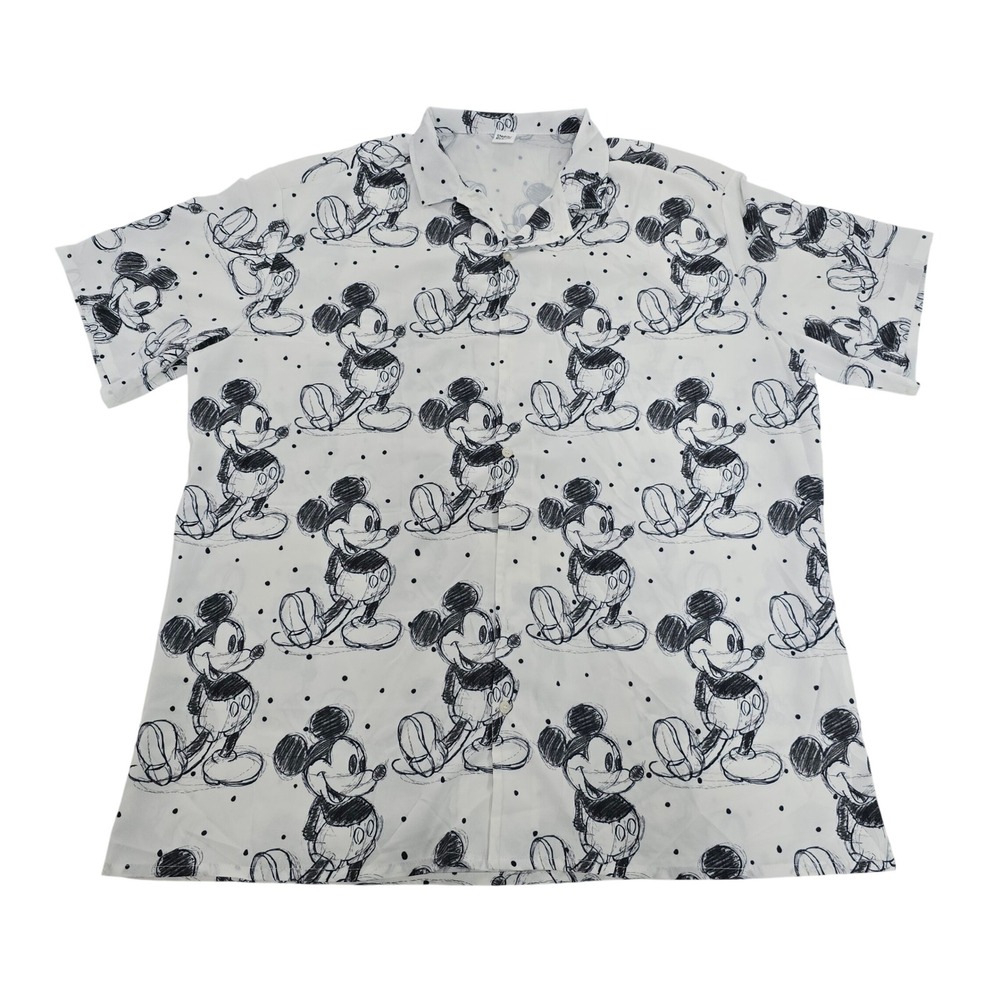 Rainbow Rules Mens 2XL Mickey Mouse Sketch Print Button Down Shirt‎ White Black